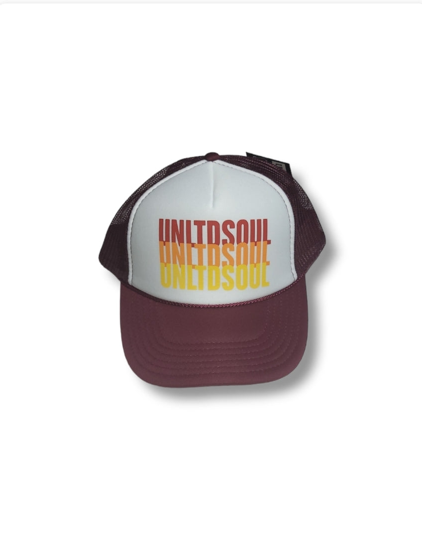 TRIPLE LOGO TRUCKER HAT - MAROON/YELLOW