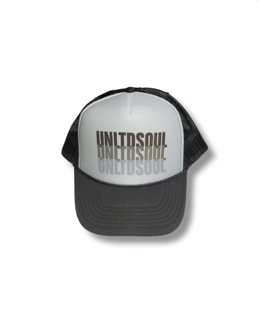 TRIPLE LOGO TRUCKER HAT - GREY