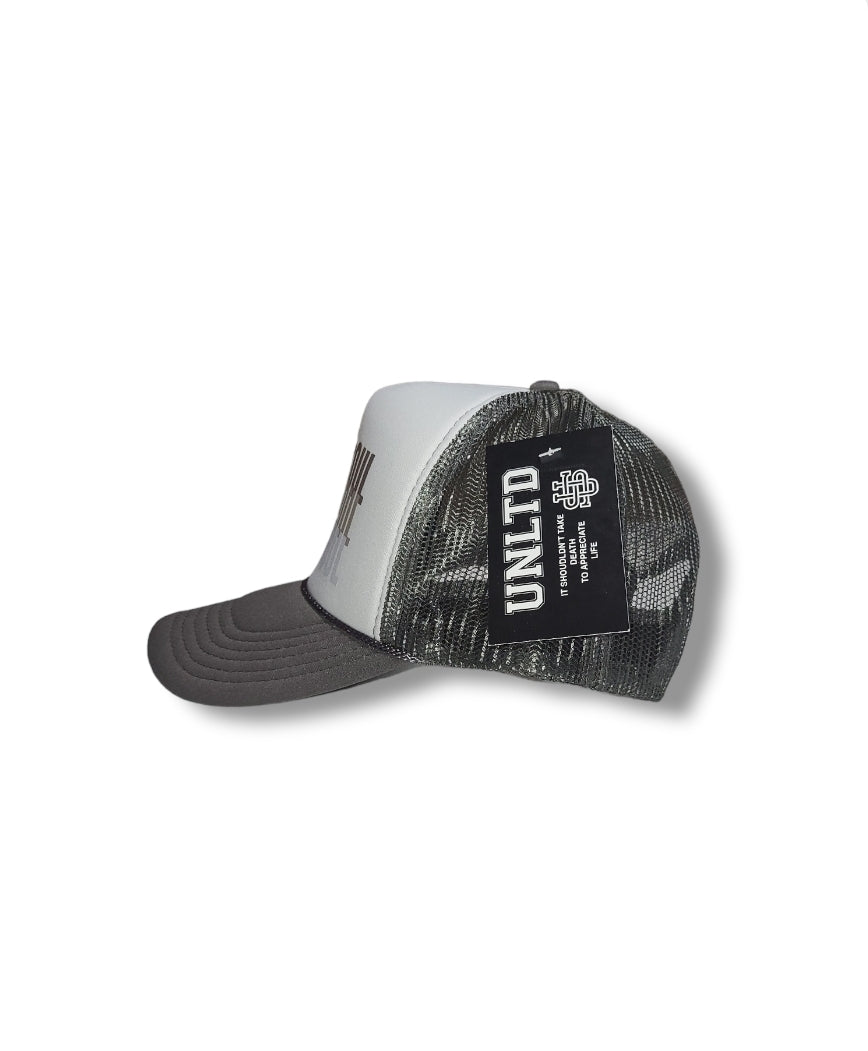 TRIPLE LOGO TRUCKER HAT - GREY